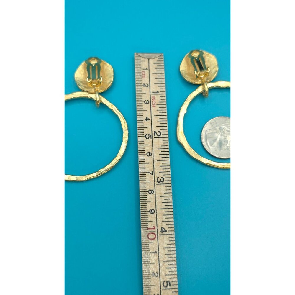 Hammered Gold-Tone Statement Hoop Clip-On Earrings 3.25 Inches - Picture 5 of 6